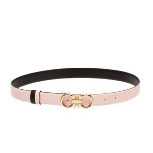 New* Salvatore Ferragamo black pink reversible & adjustable gold Gancini belt.